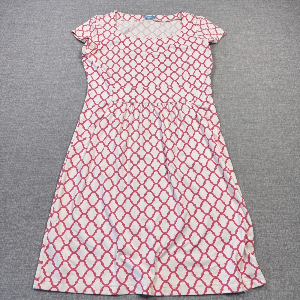 J. McLaughlin Dress Womens M White Fit & Flare Knee Length Scoop Neck Geometric